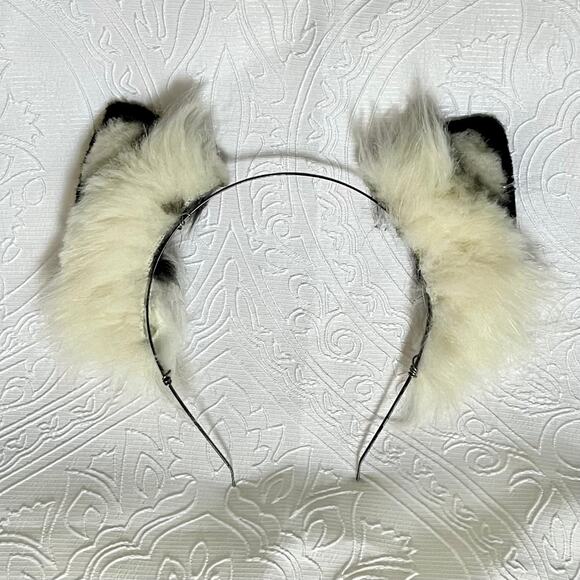 Snow Leopard Cat Black White Ears Headband Cosplay Furry Fursuit Costume - Picture 3 of 5